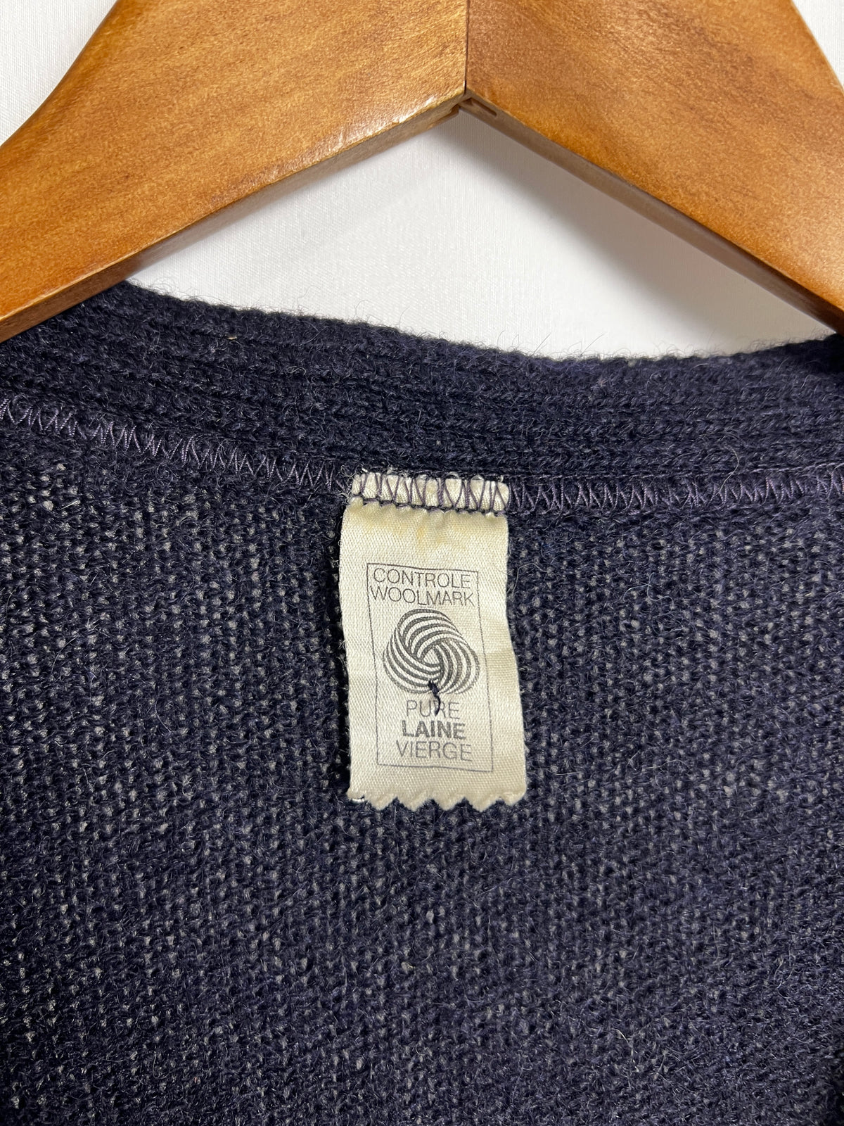 Vintage Woolmark 100% Pure Virgin Wool Cardigan With Gold Details Made In France Size S