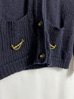 Vintage Woolmark 100% Pure Virgin Wool Cardigan With Gold Details Made In France Size S