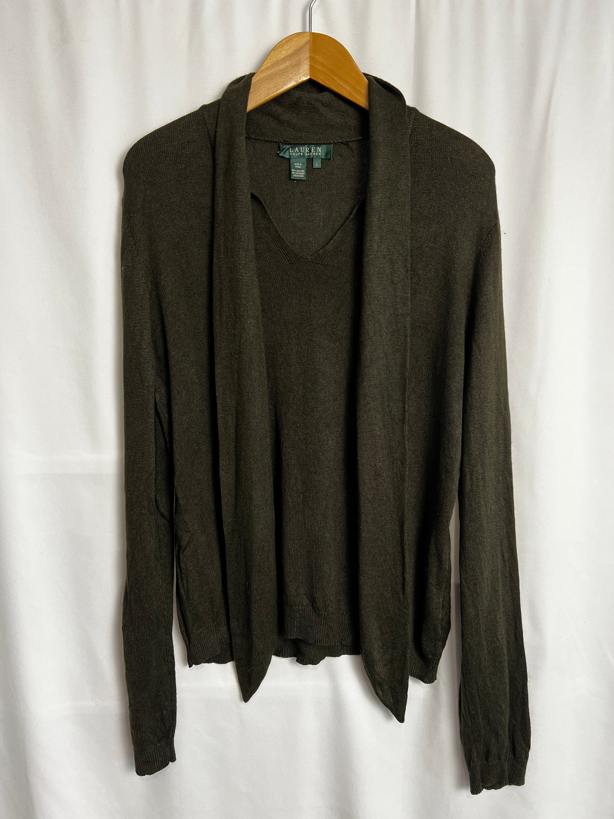 Ralph Lauren Silk & Cashmere Blend Knit Jumper With Draped Shawl Size L