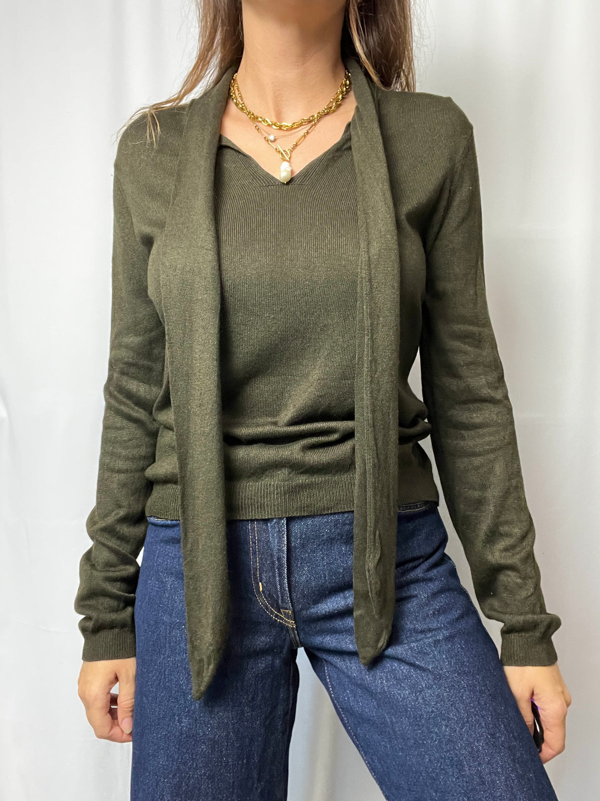 Ralph Lauren Silk & Cashmere Blend Knit Jumper With Draped Shawl Size L