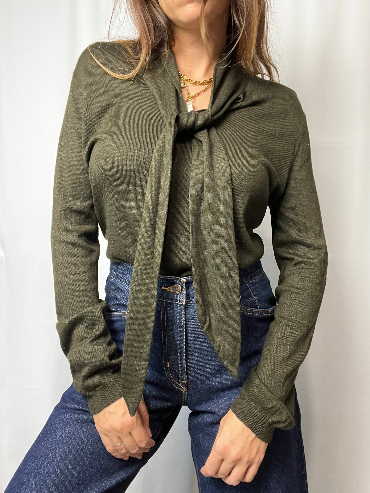Ralph Lauren Silk & Cashmere Blend Knit Jumper With Draped Shawl Size L