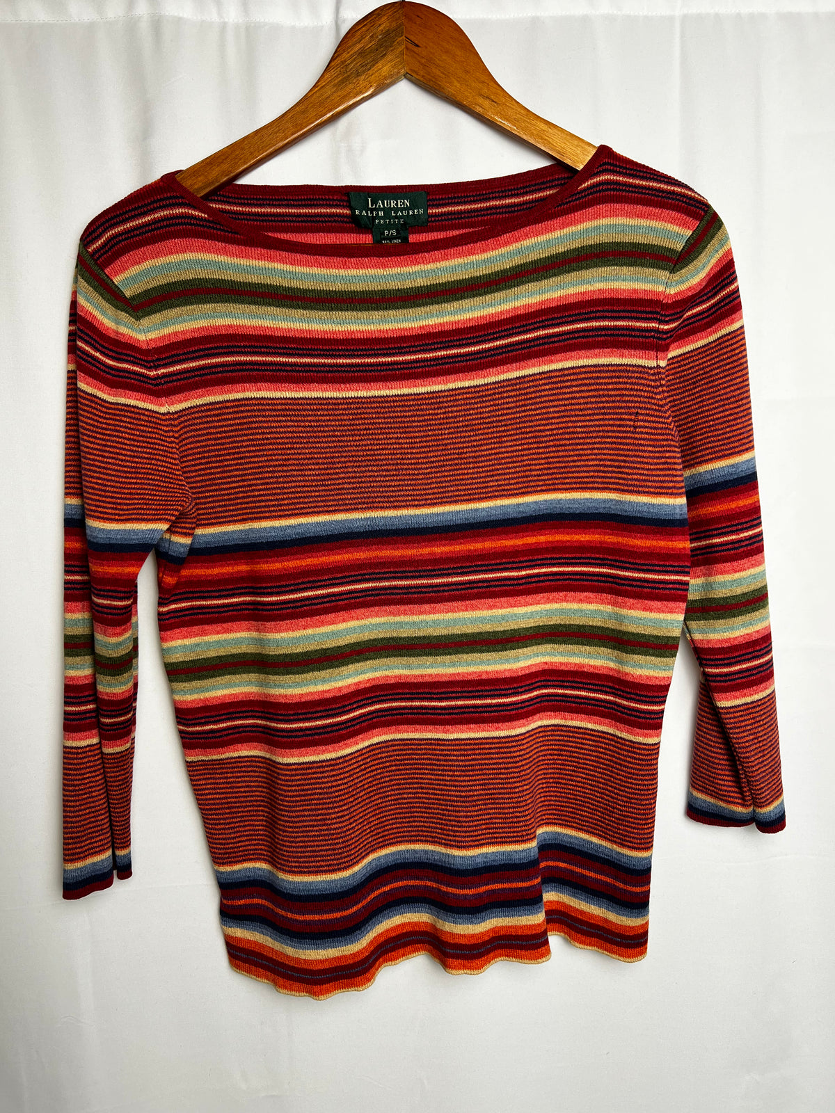 Ralph Lauren Linen Blend Colourful Striped Knit Sweater Size S