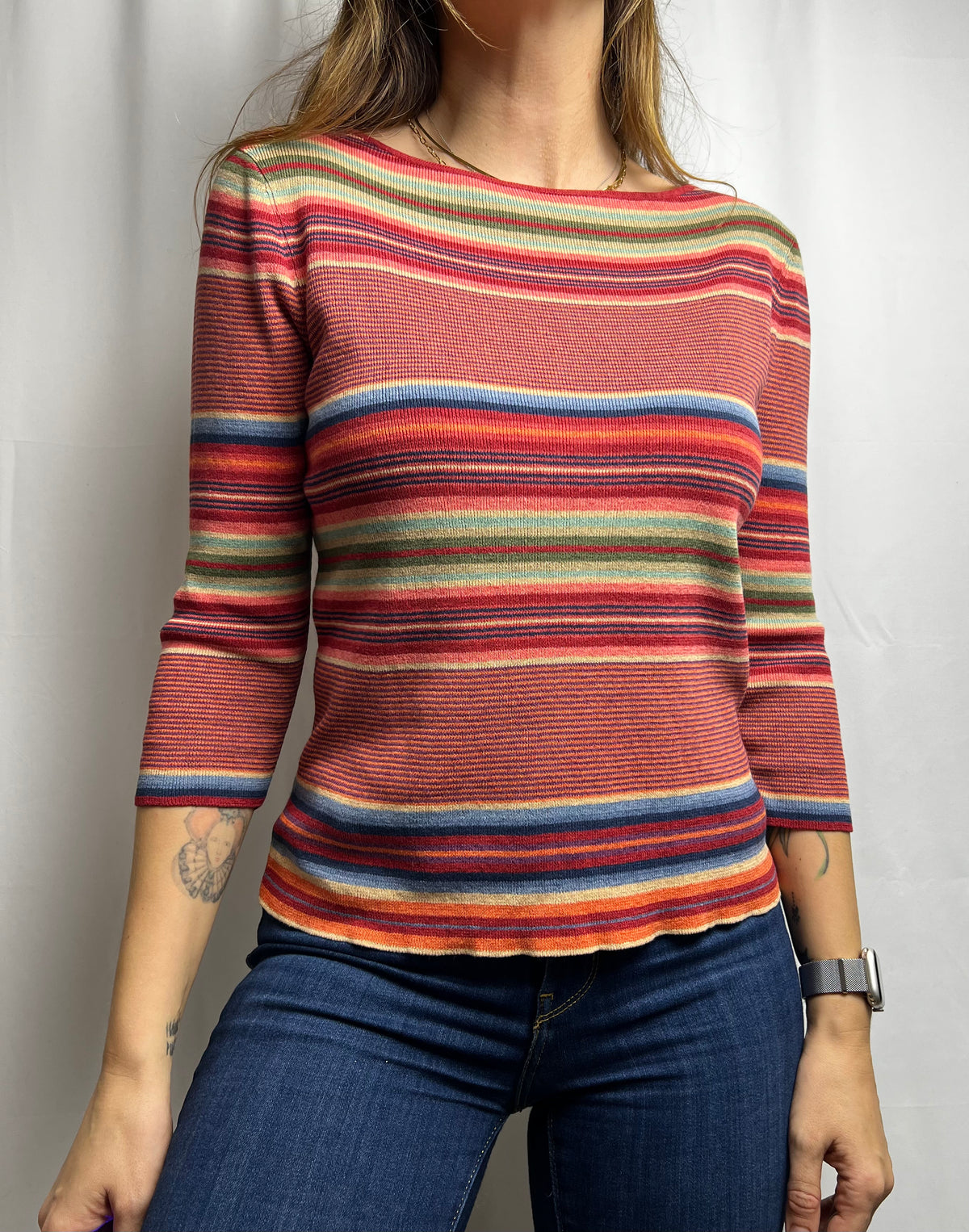 Ralph Lauren Linen Blend Colourful Striped Knit Sweater Size S