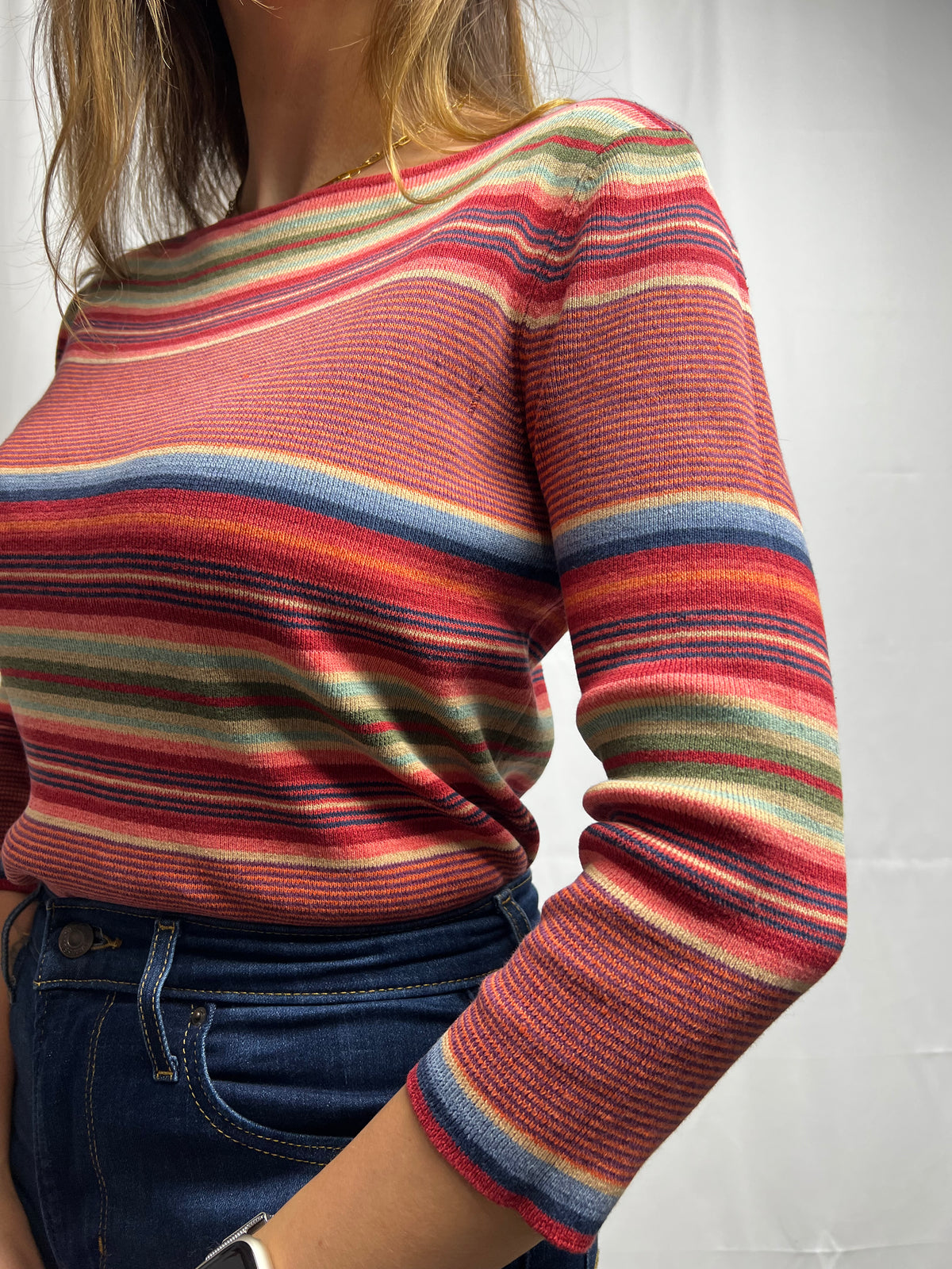 Ralph Lauren Linen Blend Colourful Striped Knit Sweater Size S