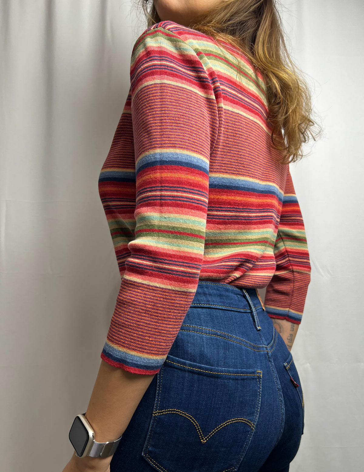 Ralph Lauren Linen Blend Colourful Striped Knit Sweater Size S