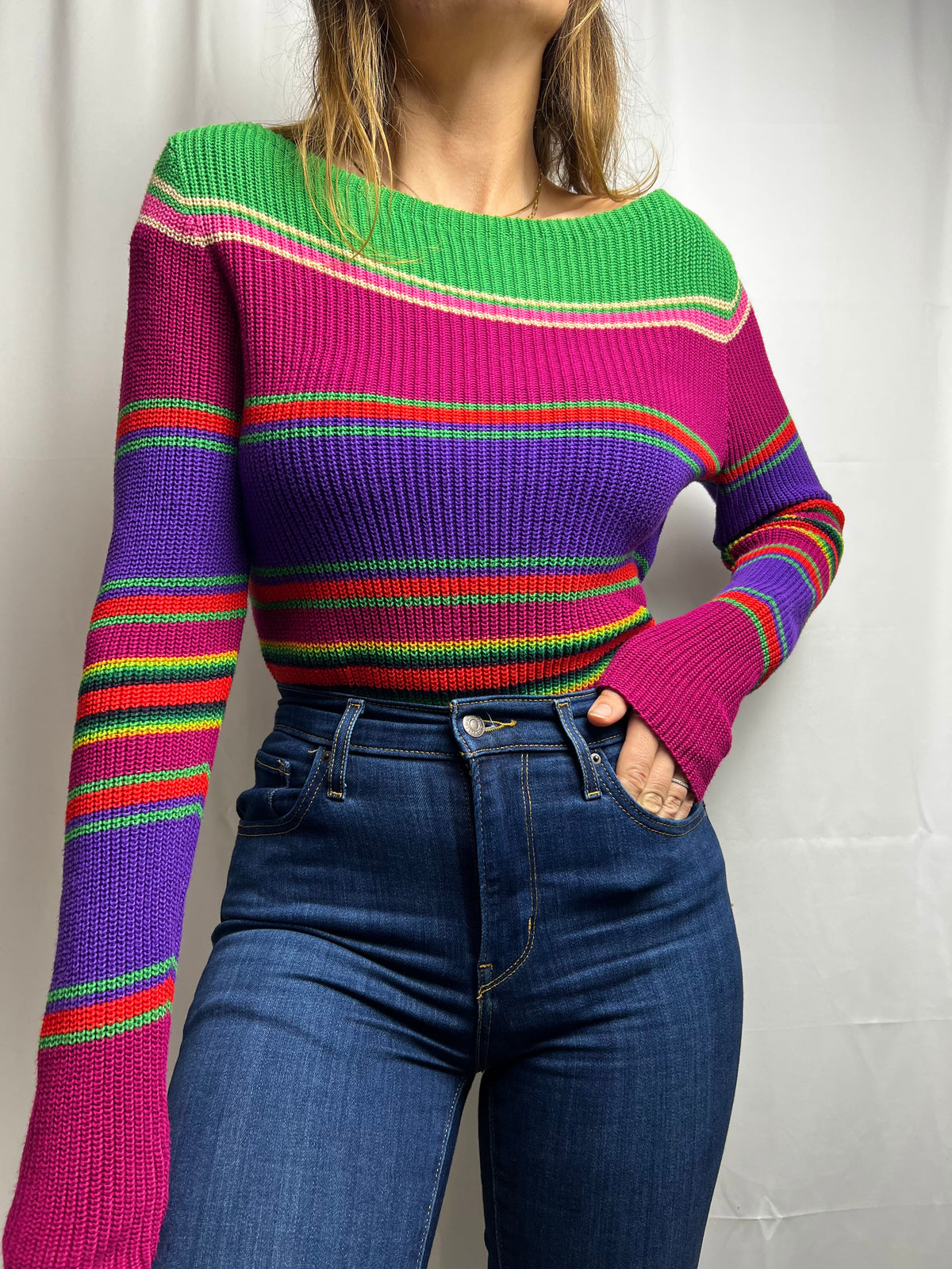Ralph Lauren Multi Colour Striped Boat Neck Sweater
