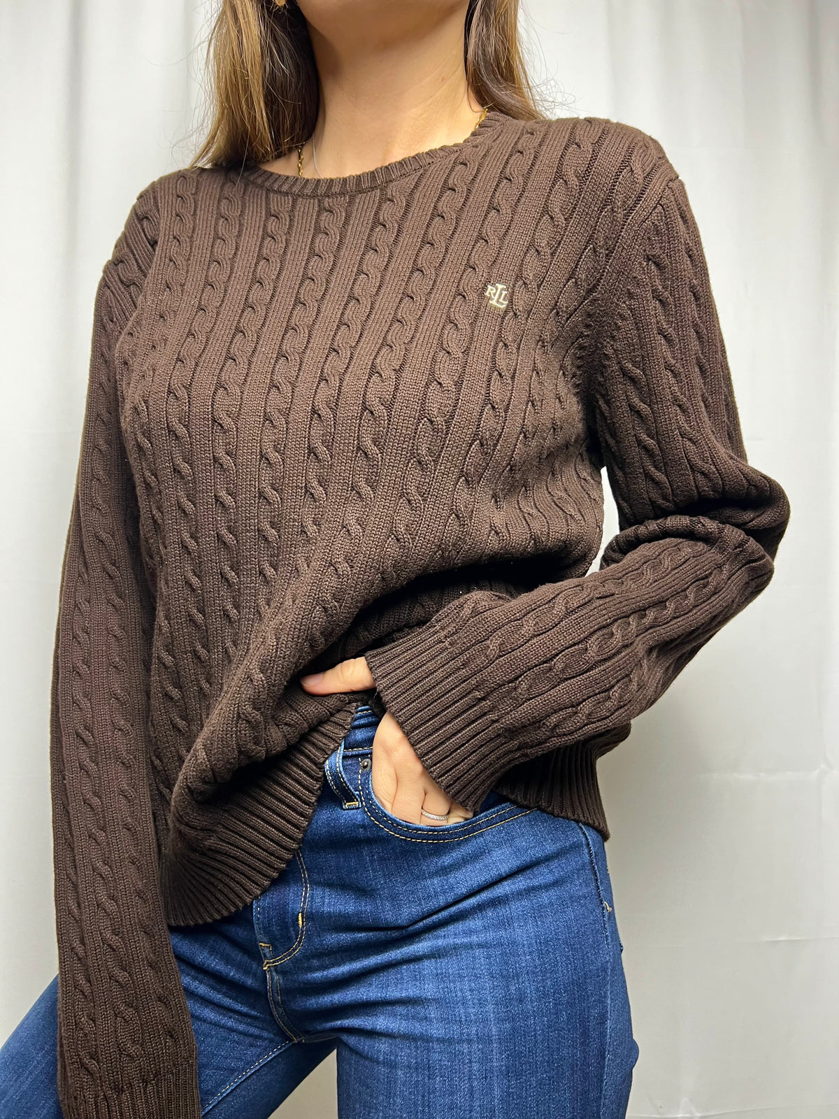 Ralph Lauren Cable Knit Sweater with Embroidered Logo