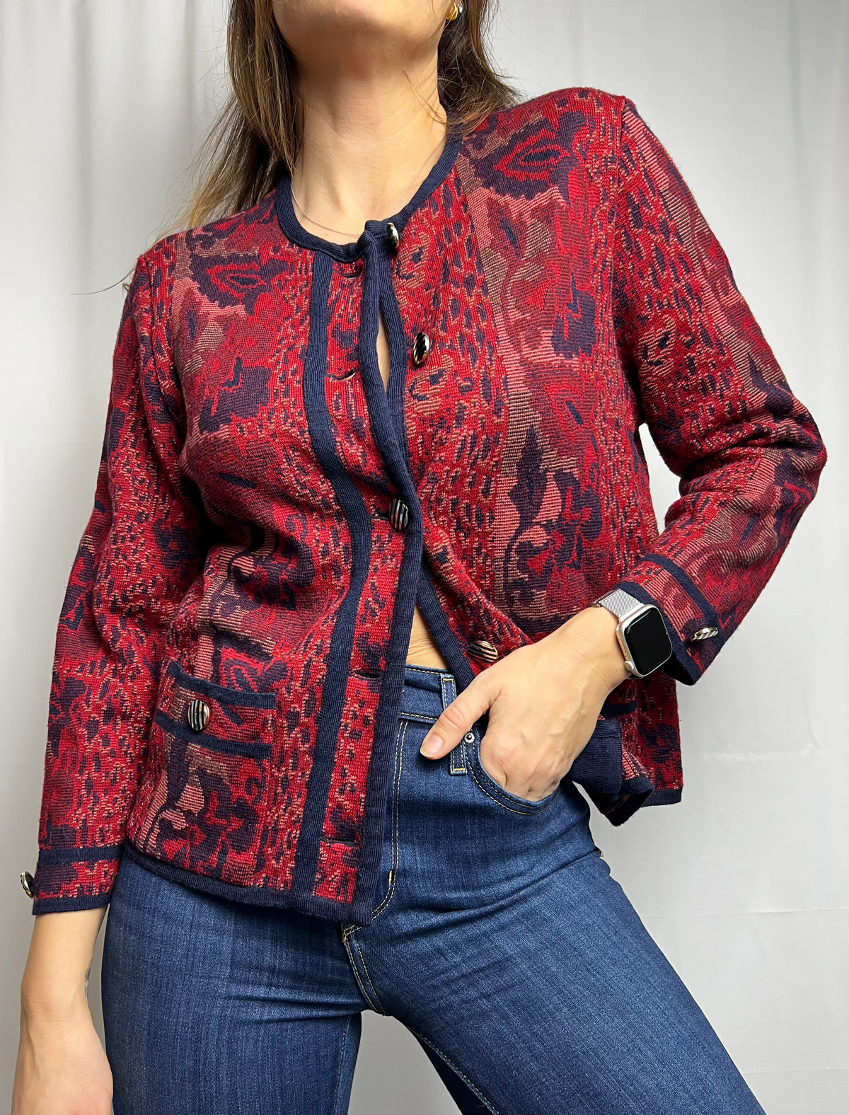 Vintage Janine Pauporté Wool Cardigan Made in France Size M