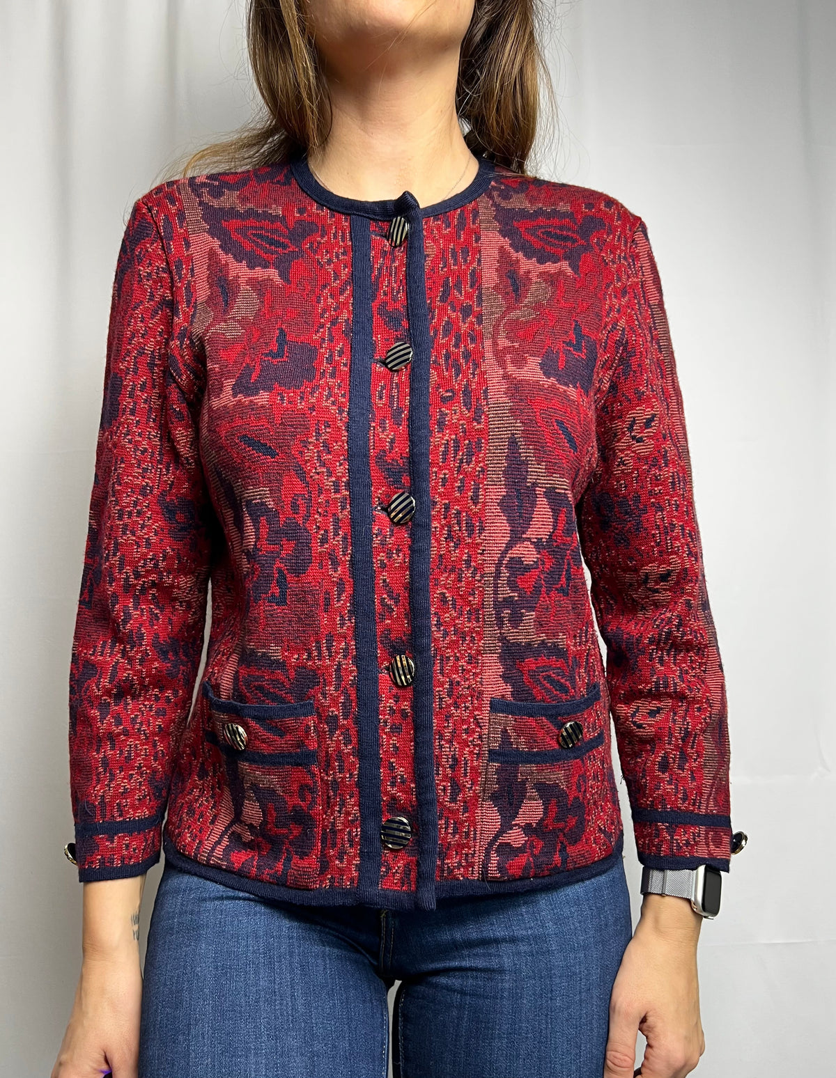 Vintage Janine Pauporté Wool Cardigan Made in France Size M