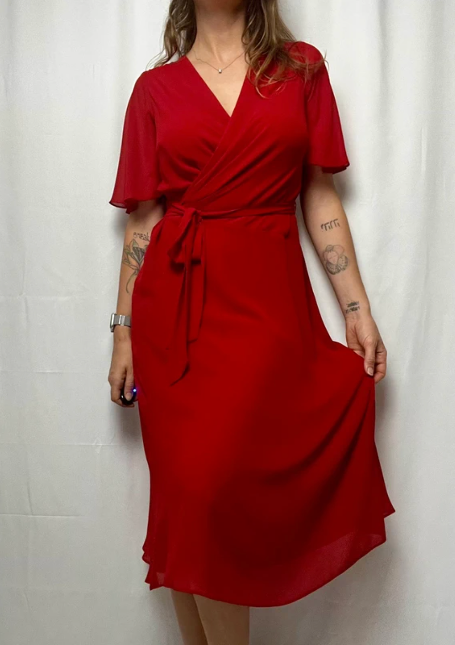 Ralph Lauren Georgette Flutter Sleeve Dress With QR Code size S