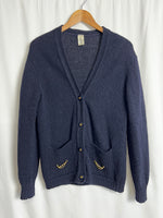Vintage Woolmark 100% Pure Virgin Wool Cardigan With Gold Details Made In France Size S