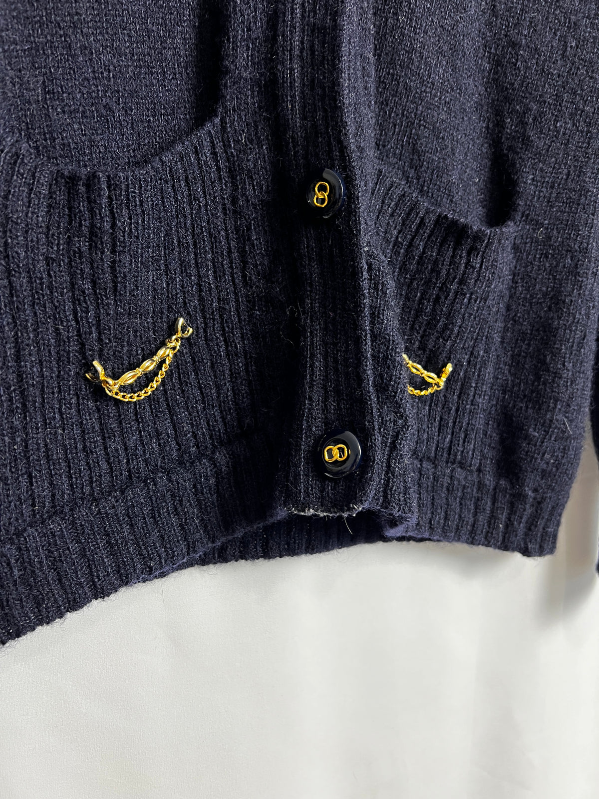 Vintage Woolmark 100% Pure Virgin Wool Cardigan With Gold Details Made In France Size S