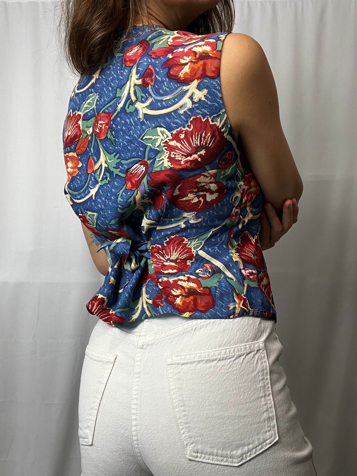 Vintage Floral 100% Silk Vest Made In France Size M
