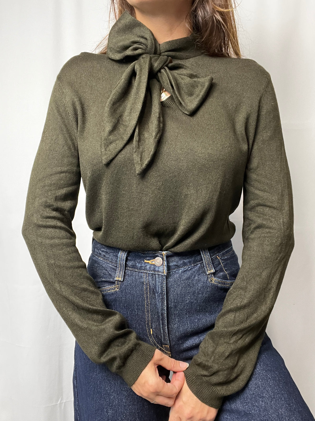 Ralph Lauren Silk & Cashmere Blend Knit Jumper With Draped Shawl Size L