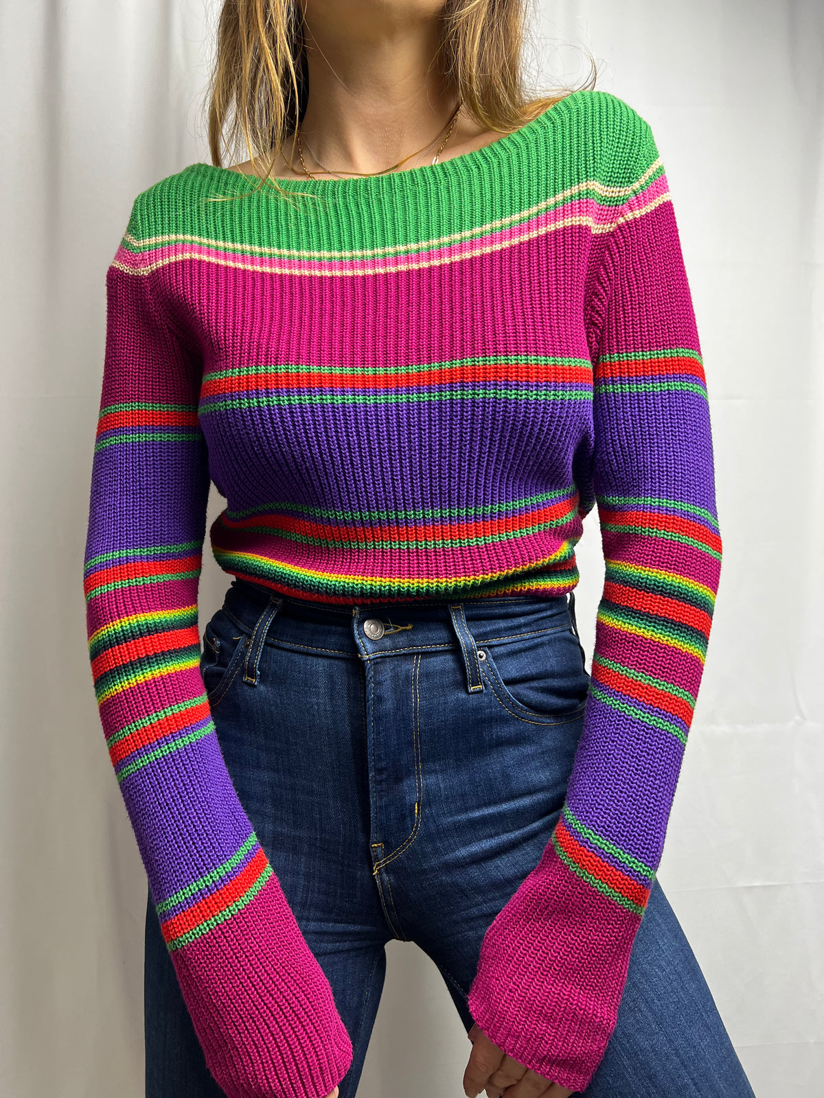 Ralph Lauren Multi Colour Striped Boat Neck Sweater