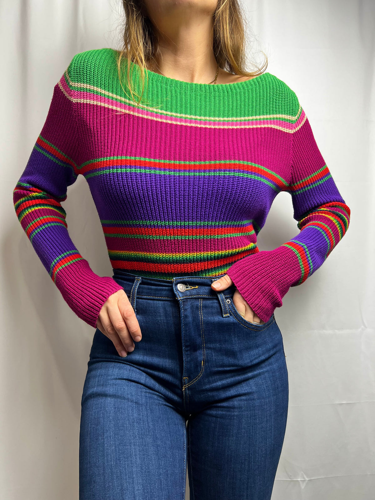 Ralph Lauren Multi Colour Striped Boat Neck Sweater