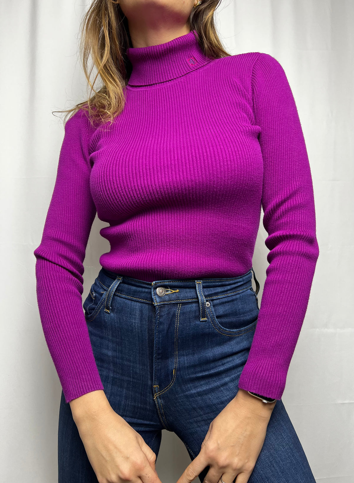Ralph Lauren Ribbed Turtleneck Sweater with Monogram Embroidered Logo
