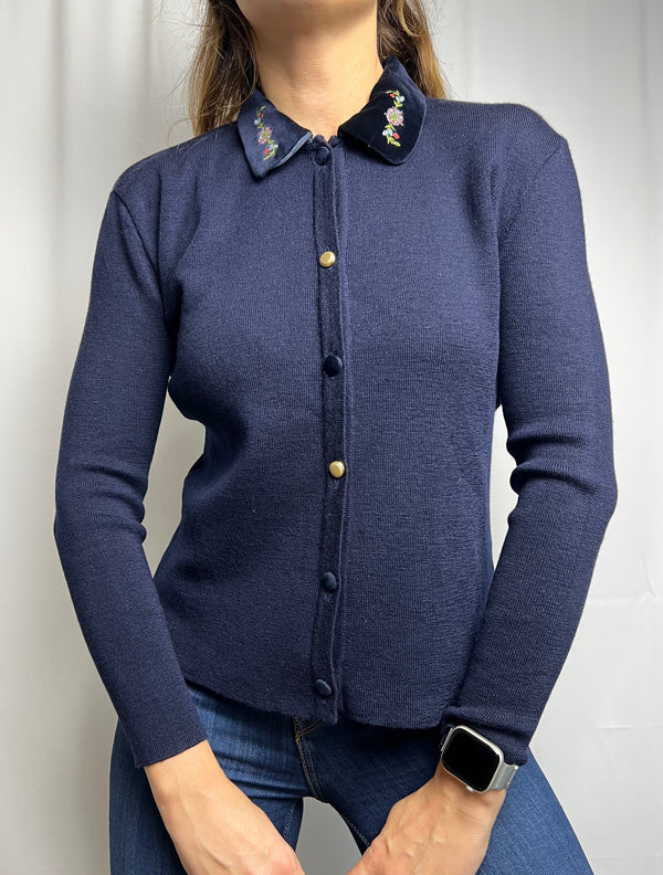 Vintage Oliver Grant Wool Cardigan Shirt With Embroidery