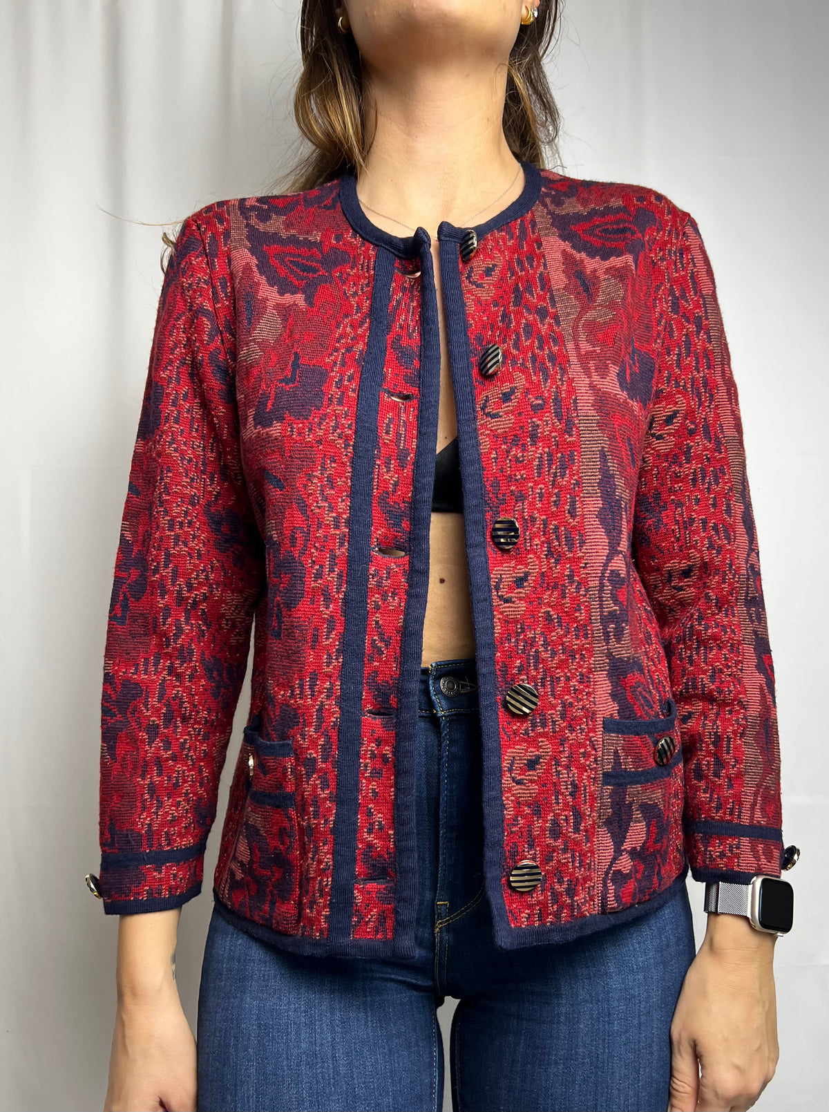 Vintage Janine Pauporté Wool Cardigan Made in France Size M