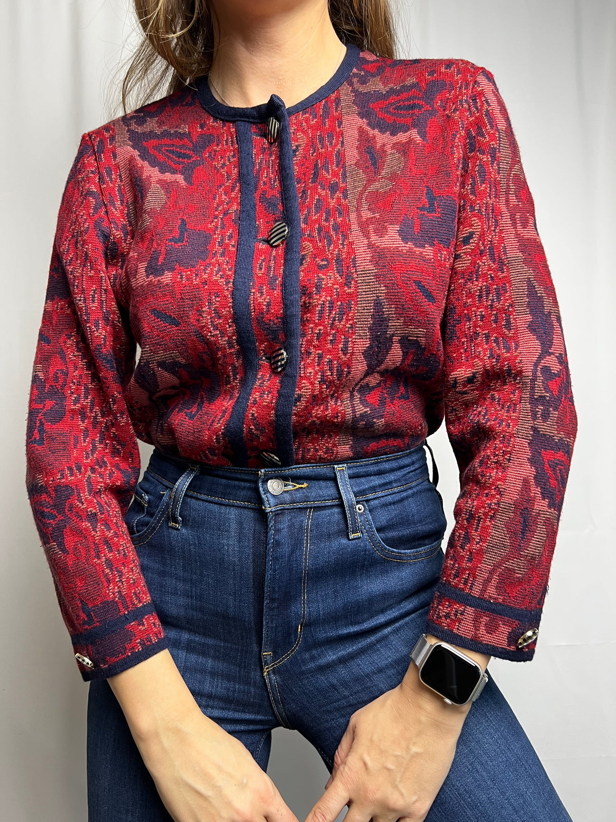 Vintage Janine Pauporté Wool Cardigan Made in France Size M