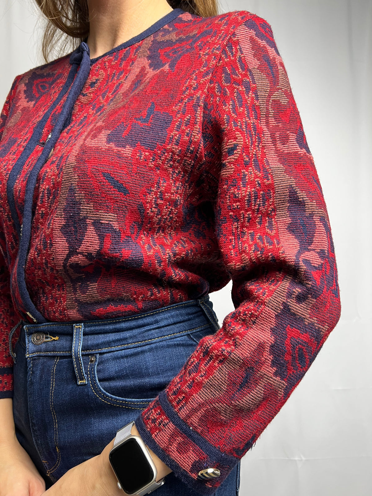 Vintage Janine Pauporté Wool Cardigan Made in France Size M