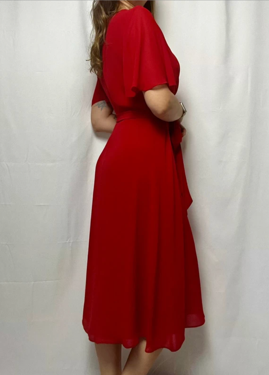 Ralph Lauren Georgette Flutter Sleeve Dress With QR Code size S