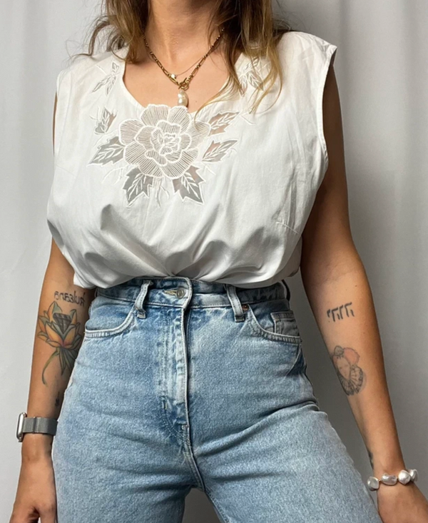 Blanche Porte Vintage Top With Sheer Flower Embroidery size 6XL