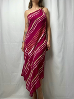 Ralph Lauren Striped One Shoulder Crinkle Georgette Maxi Dress size M