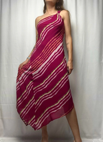 Ralph Lauren Striped One Shoulder Crinkle Georgette Maxi Dress size M